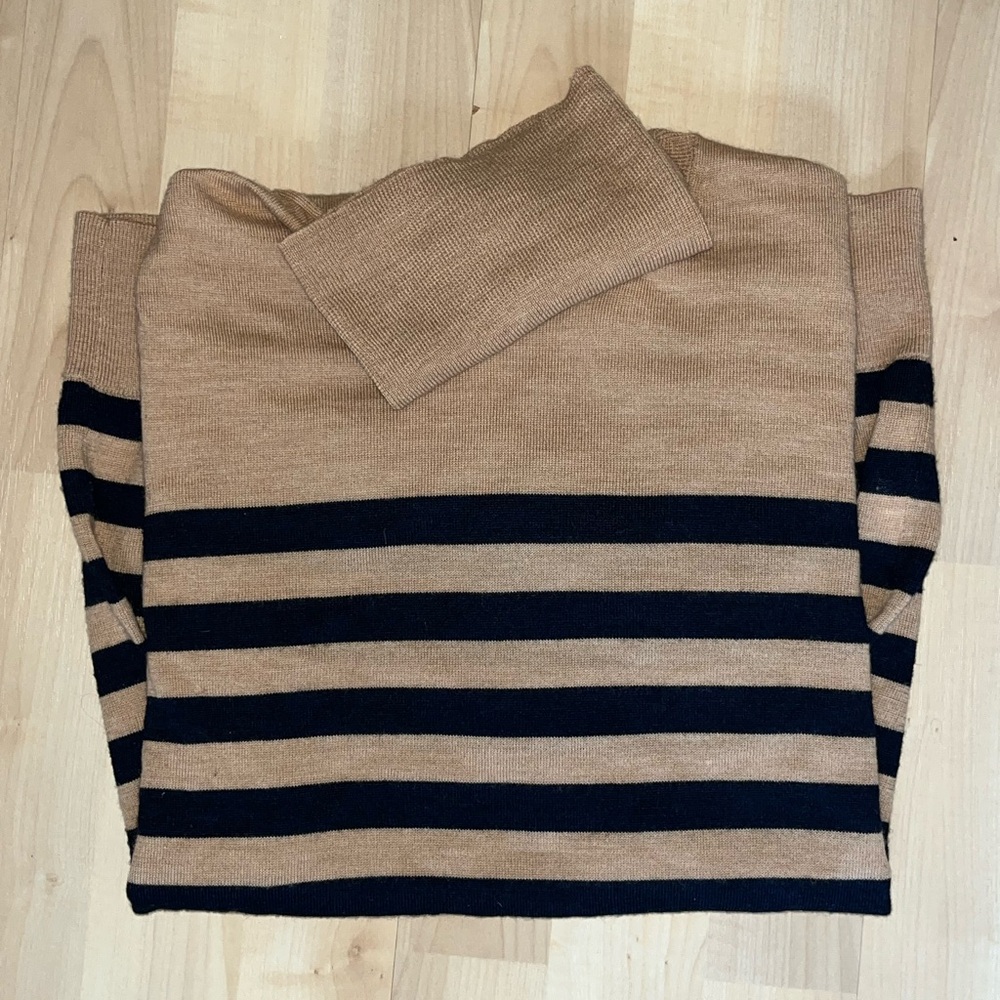 Banana Republic Tan and Navy Striped Turtleneck Sweater